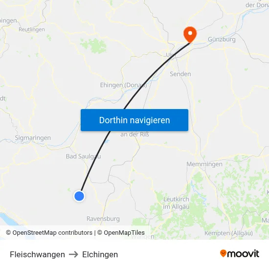 Fleischwangen to Elchingen map