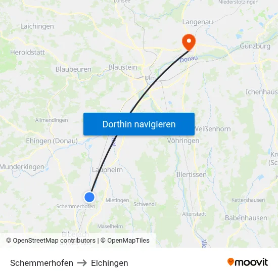 Schemmerhofen to Elchingen map