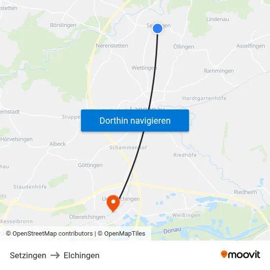 Setzingen to Elchingen map
