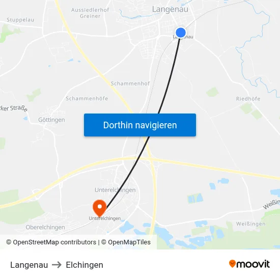 Langenau to Elchingen map