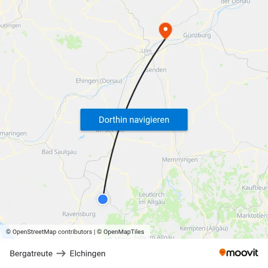 Bergatreute to Elchingen map