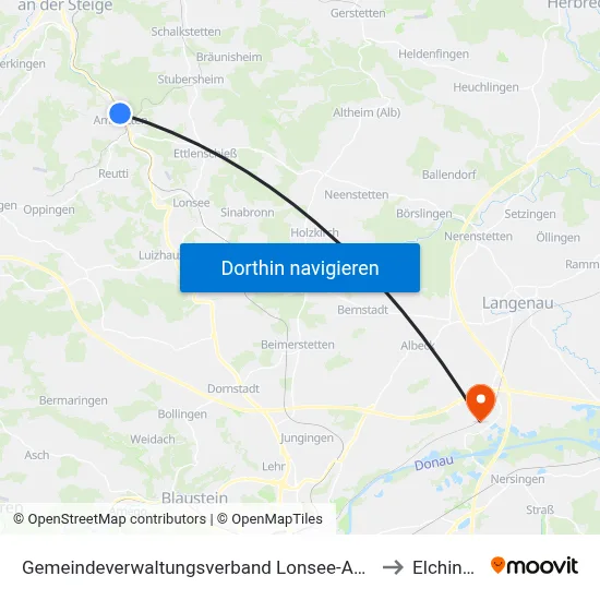 Gemeindeverwaltungsverband Lonsee-Amstetten to Elchingen map
