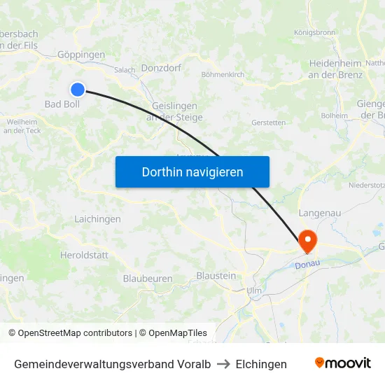 Gemeindeverwaltungsverband Voralb to Elchingen map