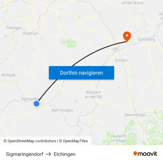 Sigmaringendorf to Elchingen map