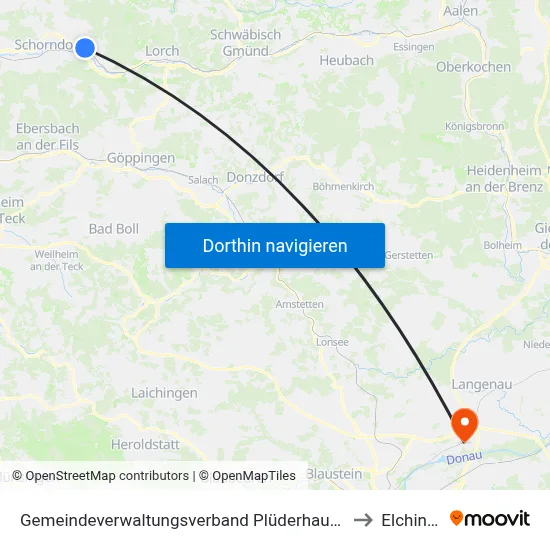 Gemeindeverwaltungsverband Plüderhausen-Urbach to Elchingen map