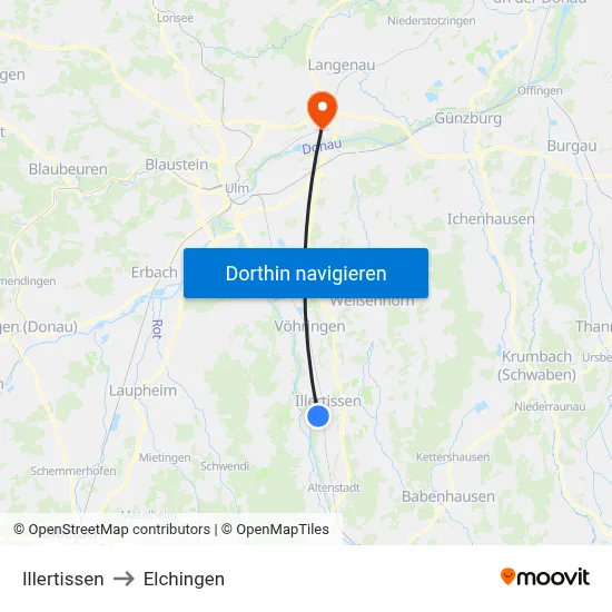 Illertissen to Elchingen map