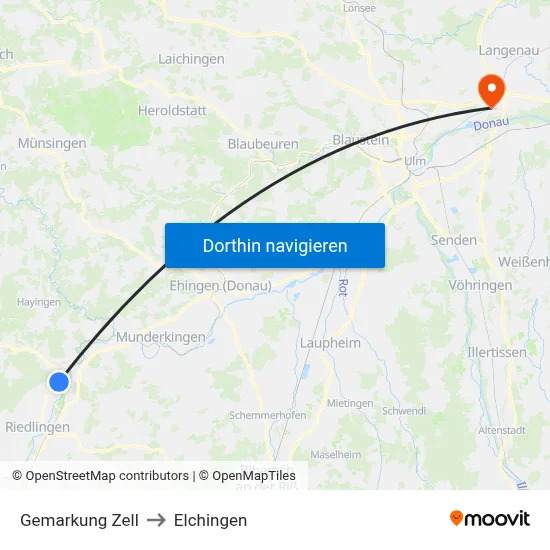 Gemarkung Zell to Elchingen map
