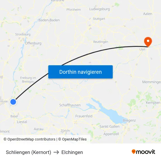 Schliengen (Kernort) to Elchingen map