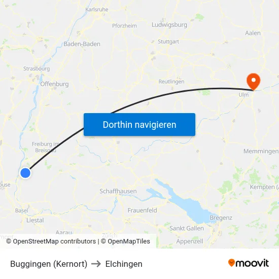 Buggingen (Kernort) to Elchingen map