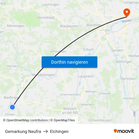 Gemarkung Neufra to Elchingen map
