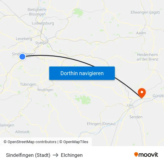 Sindelfingen (Stadt) to Elchingen map
