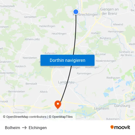 Bolheim to Elchingen map