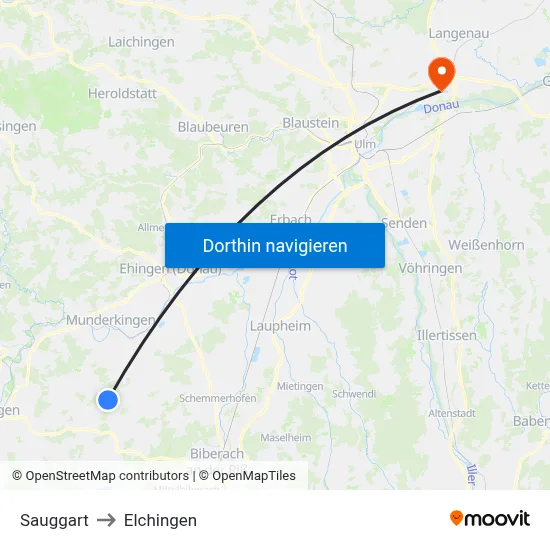 Sauggart to Elchingen map