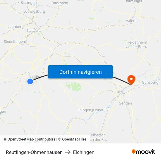 Reutlingen-Ohmenhausen to Elchingen map