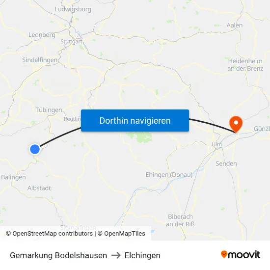 Gemarkung Bodelshausen to Elchingen map