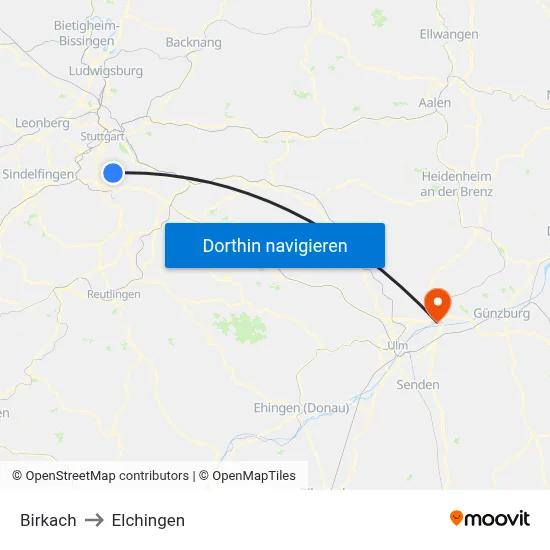 Birkach to Elchingen map