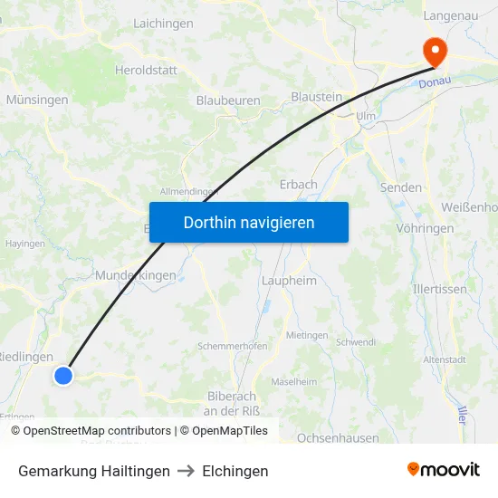 Gemarkung Hailtingen to Elchingen map