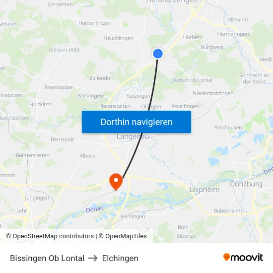 Bissingen Ob Lontal to Elchingen map