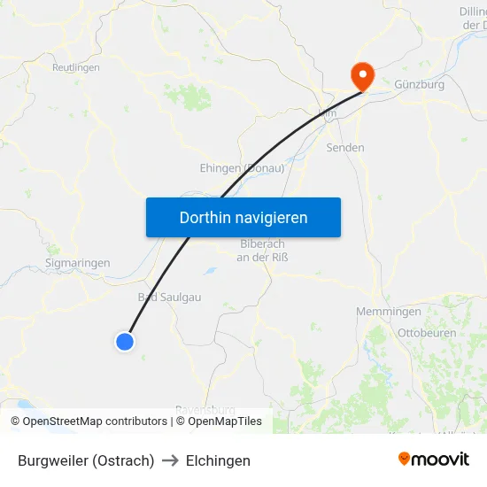 Burgweiler (Ostrach) to Elchingen map