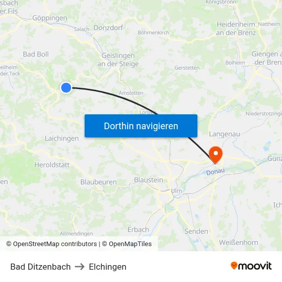 Bad Ditzenbach to Elchingen map