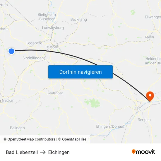 Bad Liebenzell to Elchingen map