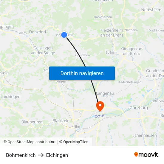 Böhmenkirch to Elchingen map