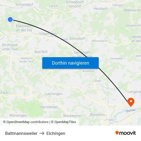 Baltmannsweiler to Elchingen map