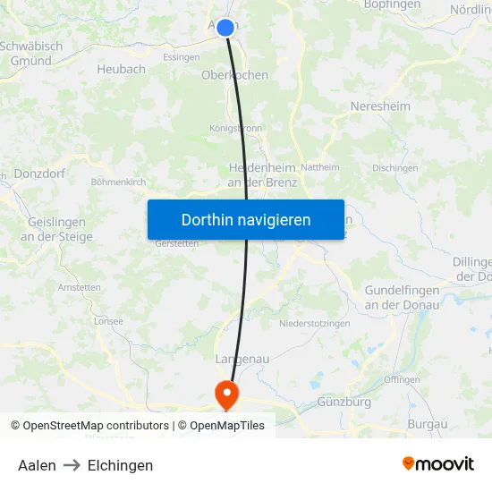 Aalen to Elchingen map