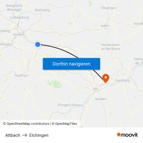 Altbach to Elchingen map