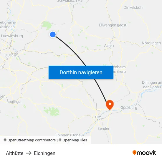 Althütte to Elchingen map