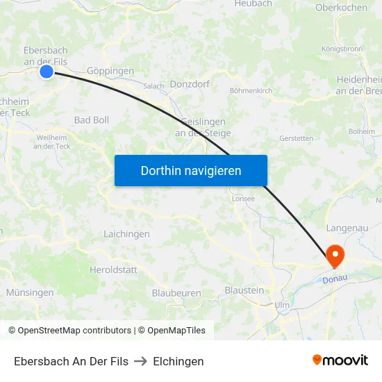 Ebersbach An Der Fils to Elchingen map