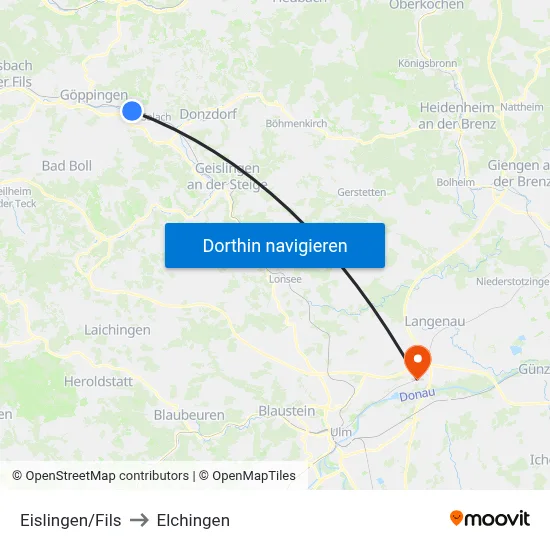 Eislingen/Fils to Elchingen map