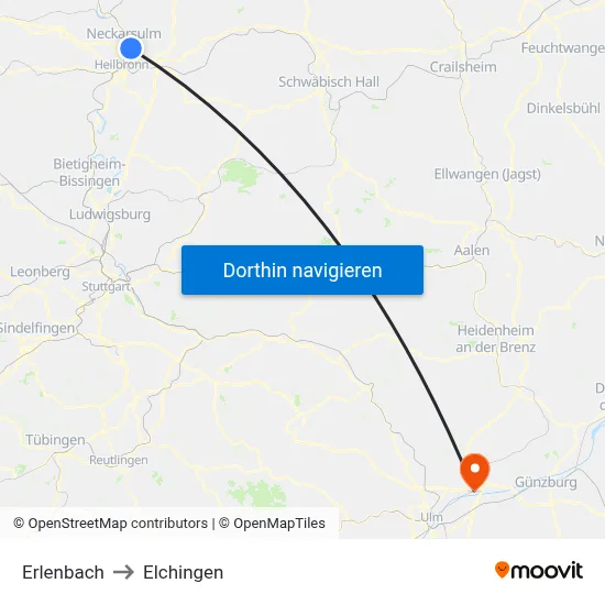 Erlenbach to Elchingen map