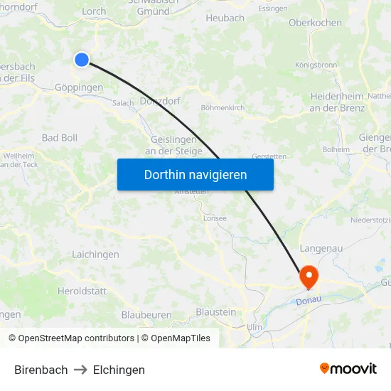 Birenbach to Elchingen map