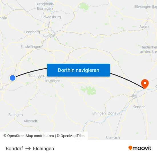 Bondorf to Elchingen map