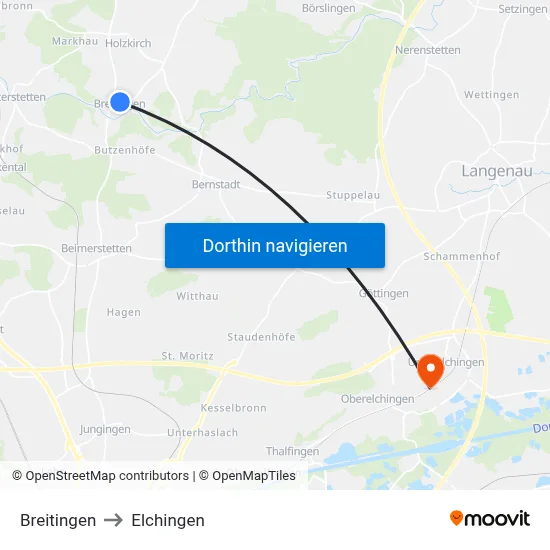 Breitingen to Elchingen map