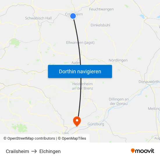Crailsheim to Elchingen map