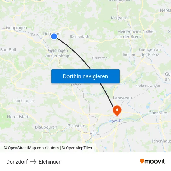 Donzdorf to Elchingen map