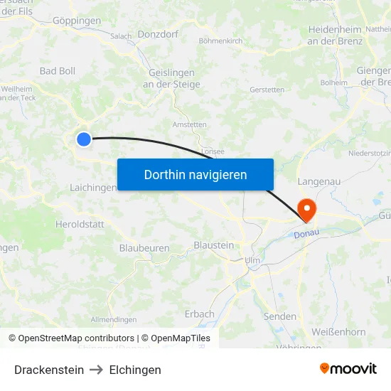 Drackenstein to Elchingen map