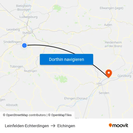 Leinfelden-Echterdingen to Elchingen map