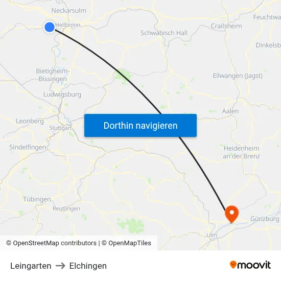 Leingarten to Elchingen map