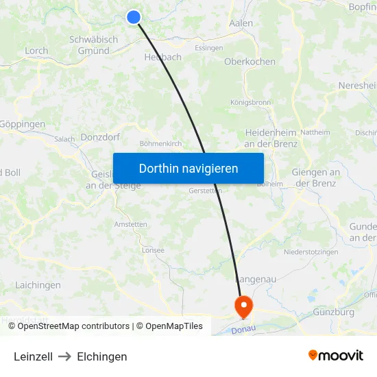 Leinzell to Elchingen map