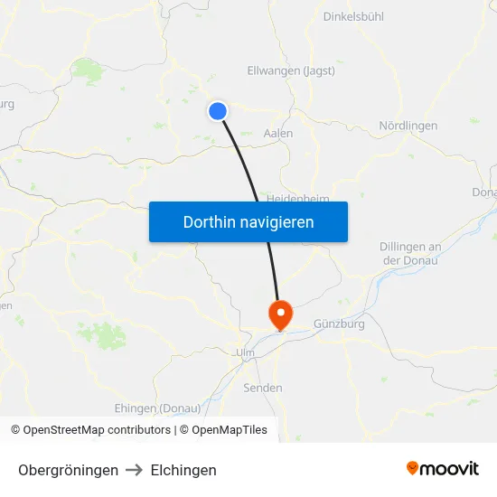 Obergröningen to Elchingen map