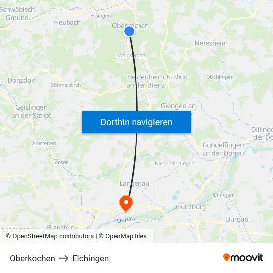 Oberkochen to Elchingen map
