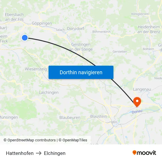 Hattenhofen to Elchingen map