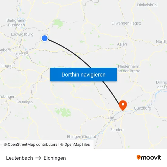 Leutenbach to Elchingen map