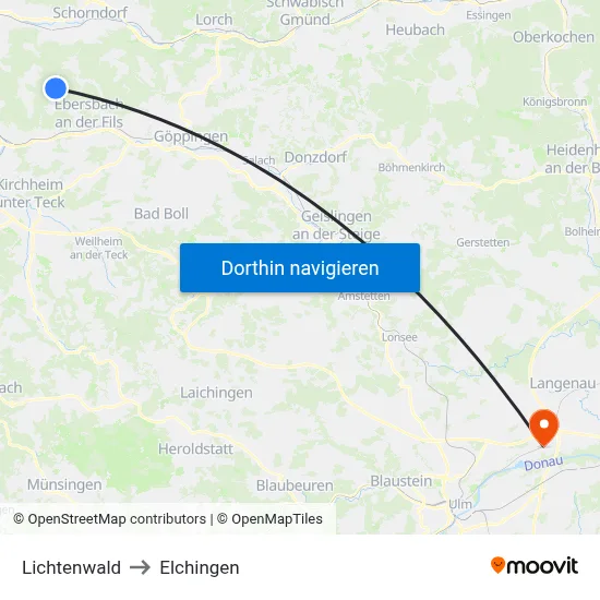 Lichtenwald to Elchingen map