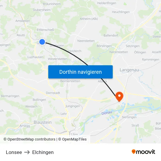 Lonsee to Elchingen map
