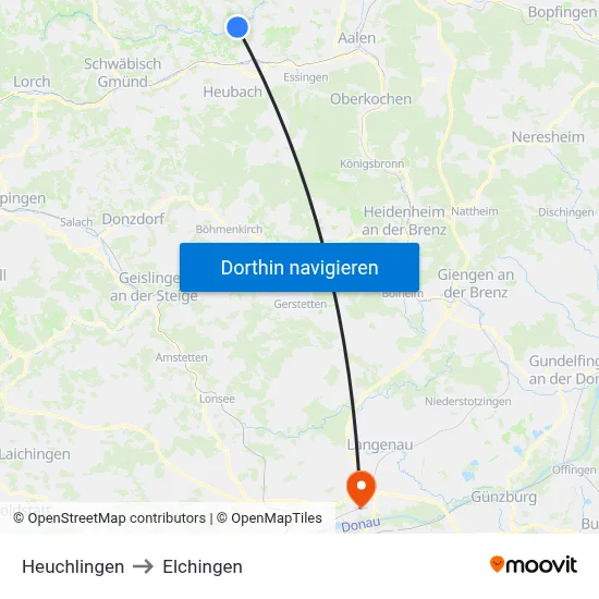 Heuchlingen to Elchingen map