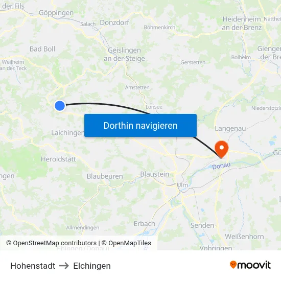 Hohenstadt to Elchingen map